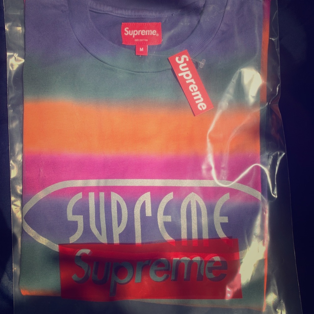 Supreme Rainbow Stripe Tee Orange Brand New